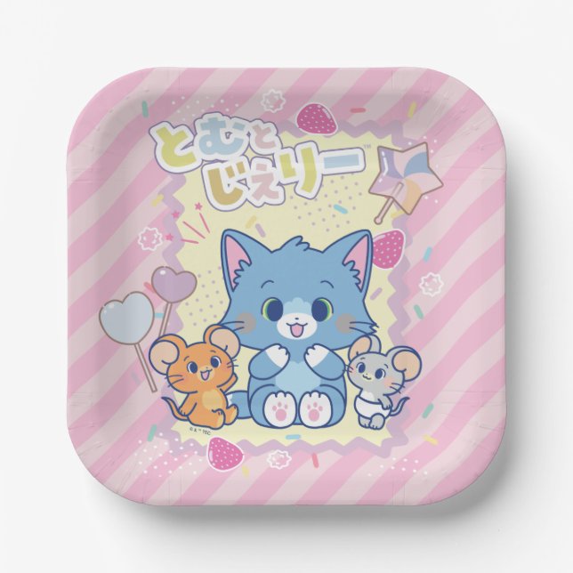 Plato De Papel Anime Tom y Jerry Strawberry Fun (Anverso)