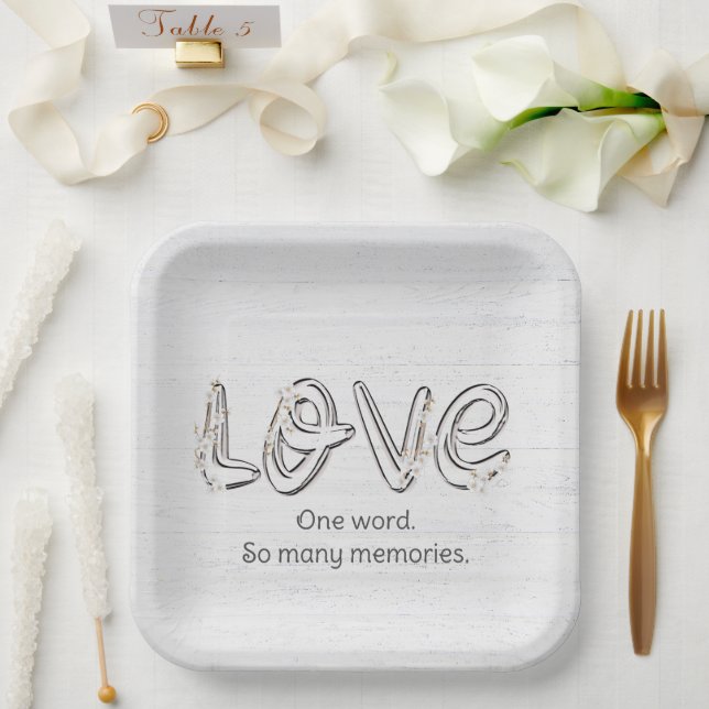 Plato De Papel Aniversario Almond Blossom Love Text (Boda)