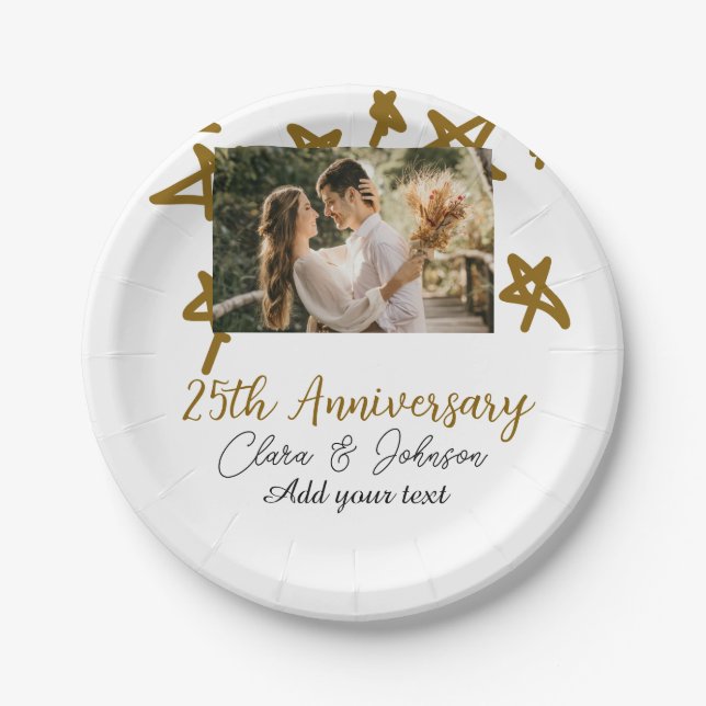 Plato De Papel Aniversario boda añada nombre año imagen estrellas (Anverso)