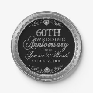 Plato De Papel Aniversario Boda Plata Y Negro 60