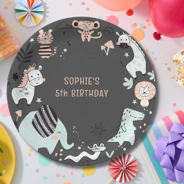 Plato De Papel Aniversario de animales salvajes de safari