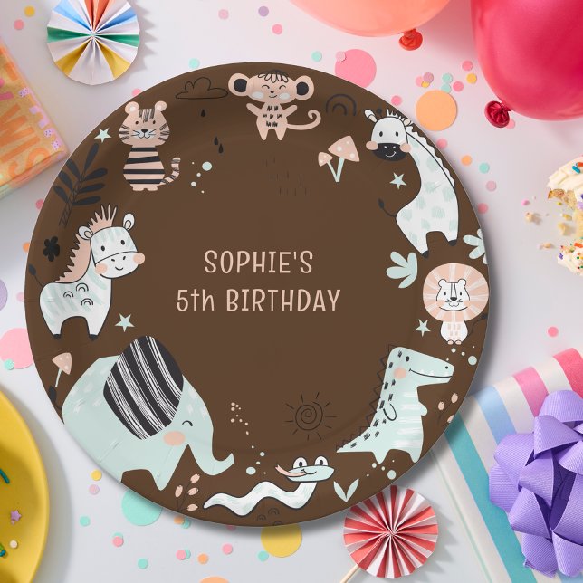 Plato De Papel Aniversario de animales salvajes de safari (Subido por el creador)
