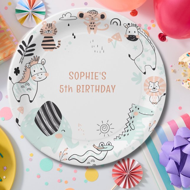 Plato De Papel Aniversario de animales salvajes de safari (Subido por el creador)