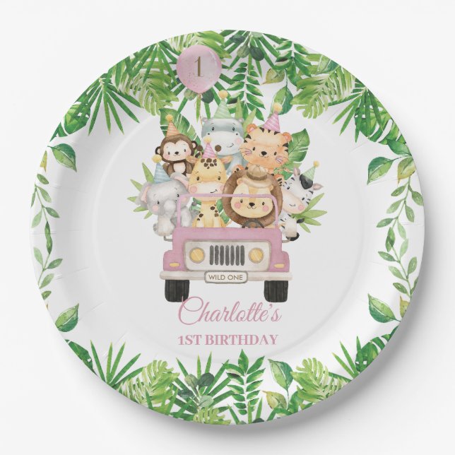 Plato De Papel Aniversario de aniversario de Safari Adventure Car (Anverso)