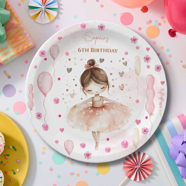 Plato De Papel Aniversario de bailarinas rosadas y globos (Subido por el creador)