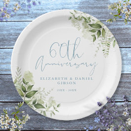 Plato De Papel Aniversario de Bodas de Diamante Verde Floral