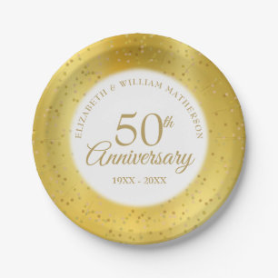 Plato De Papel Aniversario de Bodas de Oro de 50 años con Polvo d