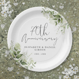 Plato De Papel Aniversario de Bodas de Platino Verde Floral