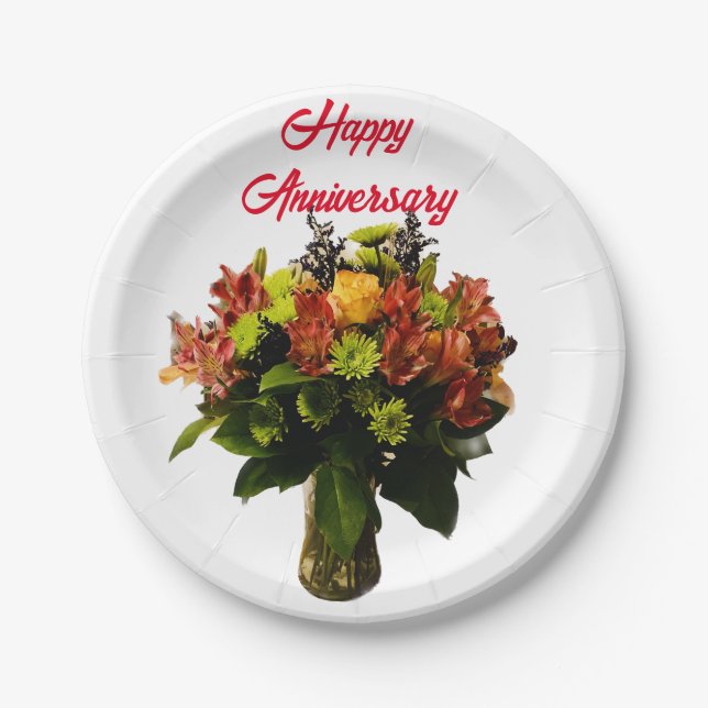 Plato De Papel Aniversario de Floral Feliz (Anverso)