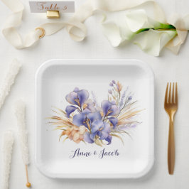 Plato De Papel Aniversario de la acuarela Purple Iris Bouquet