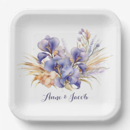 Plato De Papel Aniversario de la acuarela Purple Iris Bouquet