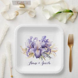 Plato De Papel Aniversario de la acuarela Purple Iris Bouquet