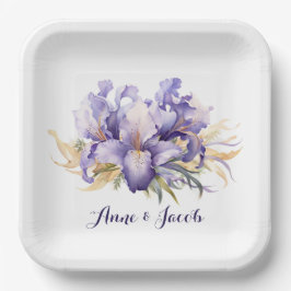 Plato De Papel Aniversario de la acuarela Purple Iris Bouquet