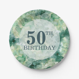 Plato De Papel Aniversario de la acuarela verde abstracta moderna