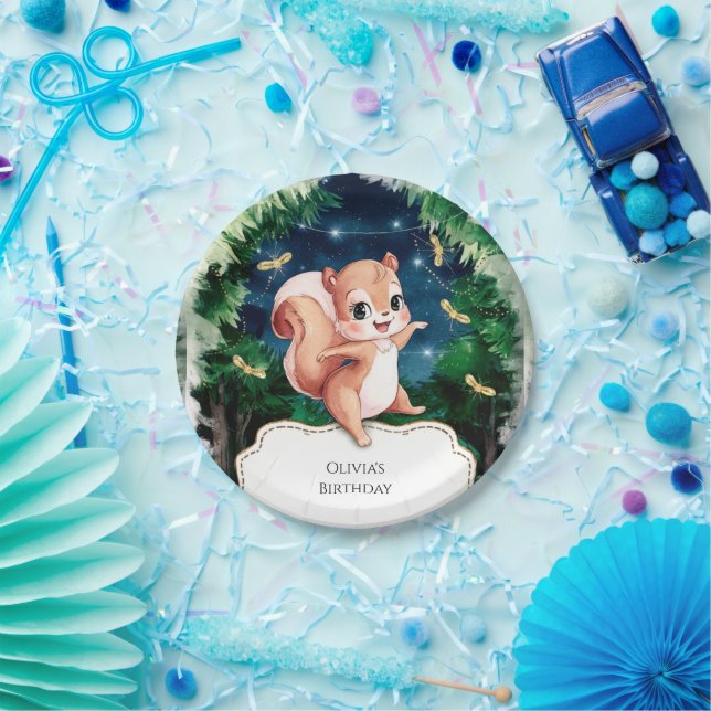 Plato De Papel Aniversario de la ardilla encantada (Fiesta)