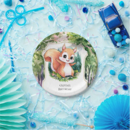 Plato De Papel Aniversario de la ardilla simple de Woodland