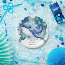 Plato De Papel Aniversario de la ballena náutica de color