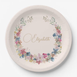 Plato De Papel Aniversario de la flor silvestre elegante