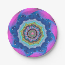 Plato De Papel Aniversario de la Fractal Rosa y Azul