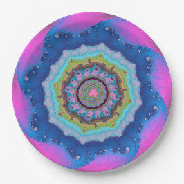 Plato De Papel Aniversario de la Fractal Rosa y Azul