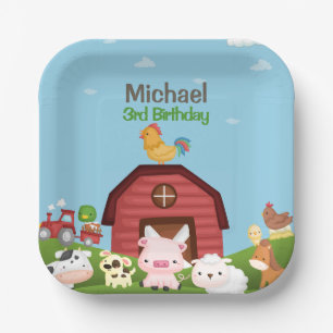 Plato De Papel Aniversario de la granja de animales Barnyard