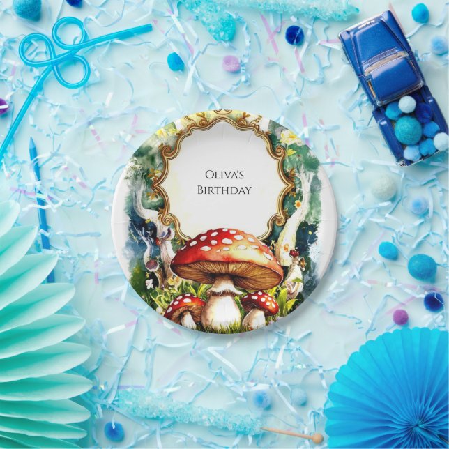 Plato De Papel Aniversario de la honda del bosque simple (Fiesta)