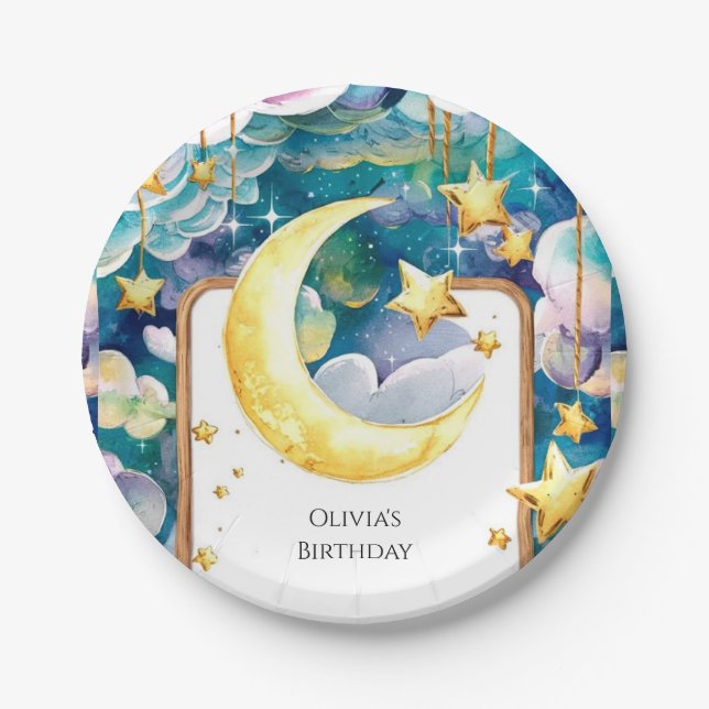 Plato De Papel Aniversario de la luna de los niños (Anverso)