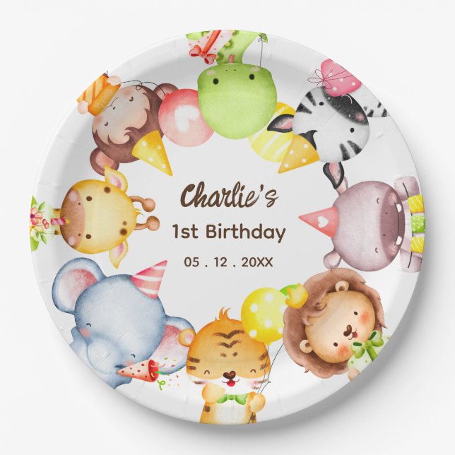 Plato De Papel Aniversario de la muerte de animales de bebé con l (Anverso)