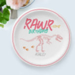 Plato De Papel Aniversario de la muerte de los chicas de los niño<br><div class="desc">Este diseño de placas de papel para el cumpleaños de los chicas es bonito y moderno y cuenta con un esqueleto de dinosaurios t-Rex. Las placas pueden ser personalizadas con el nombre de sus hijos - la vajilla perfecta con tema de dinosaurio fosil dig rosa y brillante!</div>