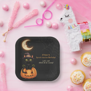 Plato De Papel Aniversario de la muerte de un gato y calabaza