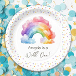 Plato De Papel Aniversario de la muerte de un niño arcoiris<br><div class="desc">Divertidos acuarelas de arcoiris fiestas. Excelente para cualquier temporada. ¡Construyamos algo divertido para tu pequeño en su cumpleaños! acuarela personalizado,  personalizada,  editable,  de colores vivos y pastel. ilustracion caprichoso,  confeti,  guión</div>
