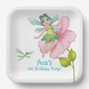 Plato De Papel Aniversario de la natalidad de la libélula rosada