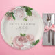 Plato De Papel Aniversario de la natalidad de las mujeres con flo (Blush pink vintage floral custom paper plates)