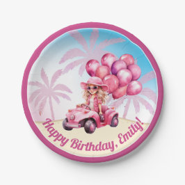 Plato De Papel Aniversario de la playa de Pink Convertible