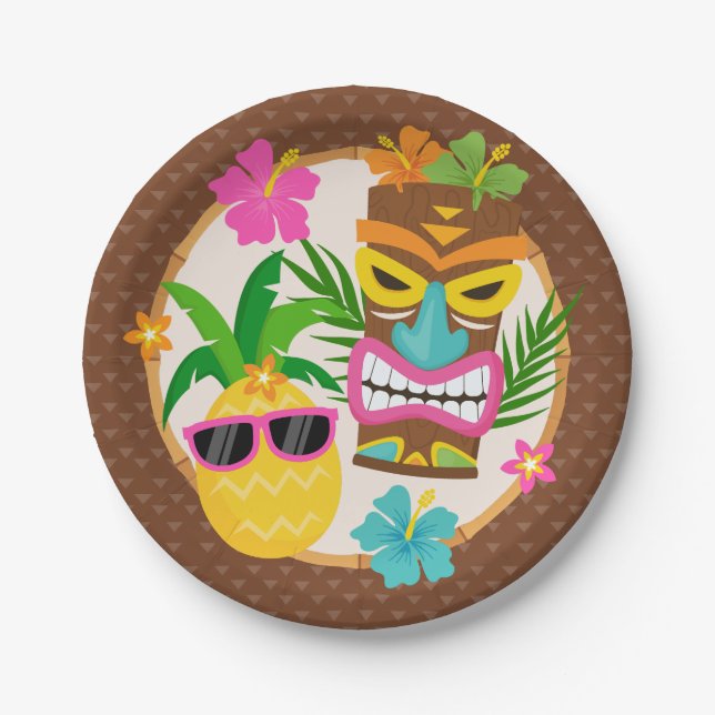 Plato De Papel Aniversario de la Playa Tropical de Luau (Anverso)