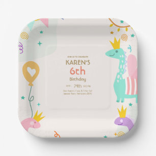 Plato De Papel Aniversario de la Princesa de los Dinosaurios