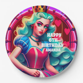 Plato De Papel Aniversario de la Reina de los Corazones en 3D