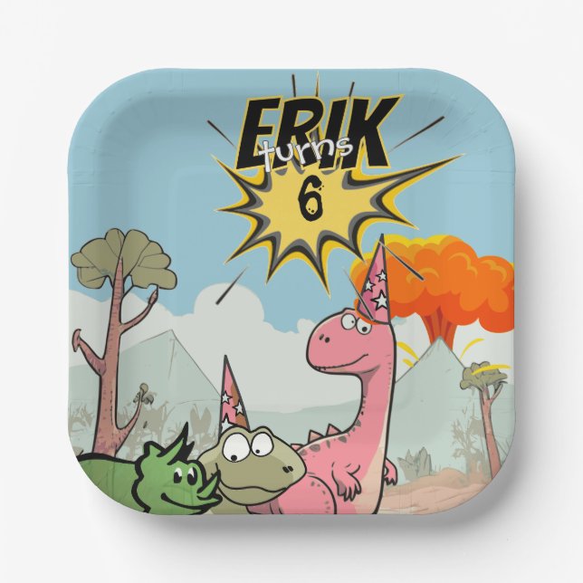Plato De Papel Aniversario de la Rentabilidad de Dino, Personaliz (Anverso)