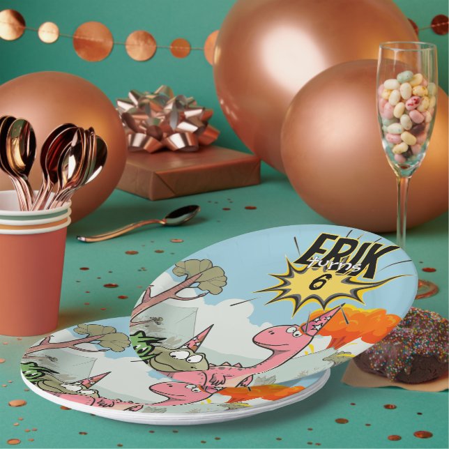 Plato De Papel Aniversario de la Rentabilidad de Dino, Personaliz (Multi)