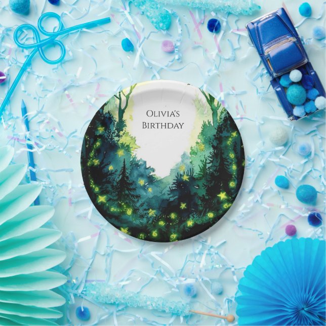 Plato De Papel Aniversario de la simple luciérnaga (Fiesta)