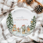 Plato De Papel Aniversario de la Tierra de Invierno Encantada<br><div class="desc">Celebra tu día especial con estas encantadoras y encantadoras planchas de papel de cumpleaños de Woodland en invierno. Perfecto para una mágica fiesta de cumpleaños con temática invernal, estos platos ofrecen una adorable escena boscosa, con animales caprichosos, verduras nevadas y detalles festivos deliciosos. Los delicados copos de nieve y los...</div>
