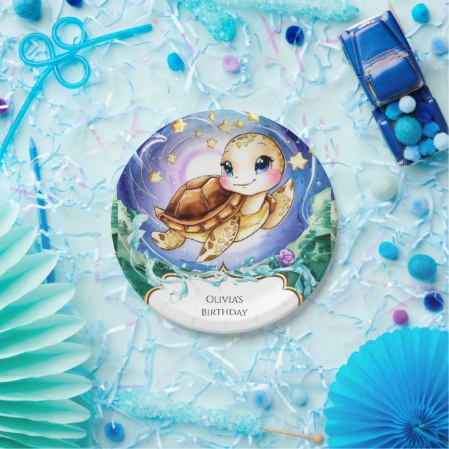 Plato De Papel Aniversario de la tortuga de niños curados encanta (Fiesta)