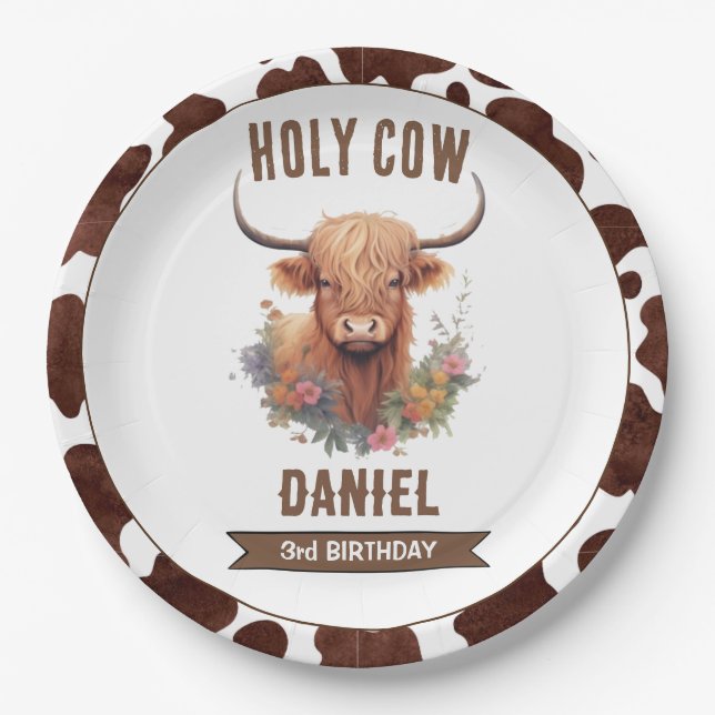 Plato De Papel Aniversario de la vaca de Highland (Anverso)