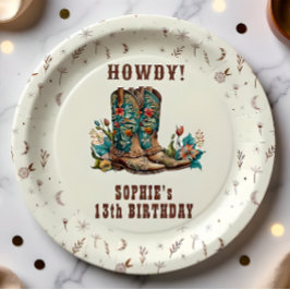 Plato De Papel Aniversario de la vaquera salvaje del Oeste