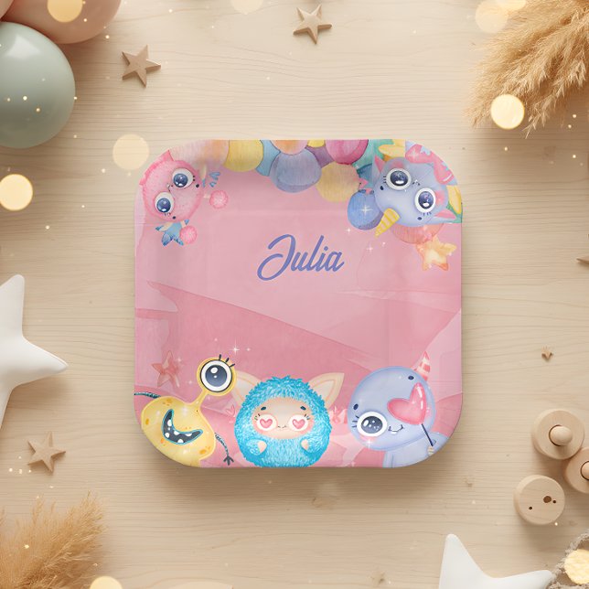Plato De Papel Aniversario de los niños de pequeños monstruos (Subido por el creador)