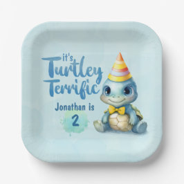 Plato De Papel Aniversario de una tortuga acuática