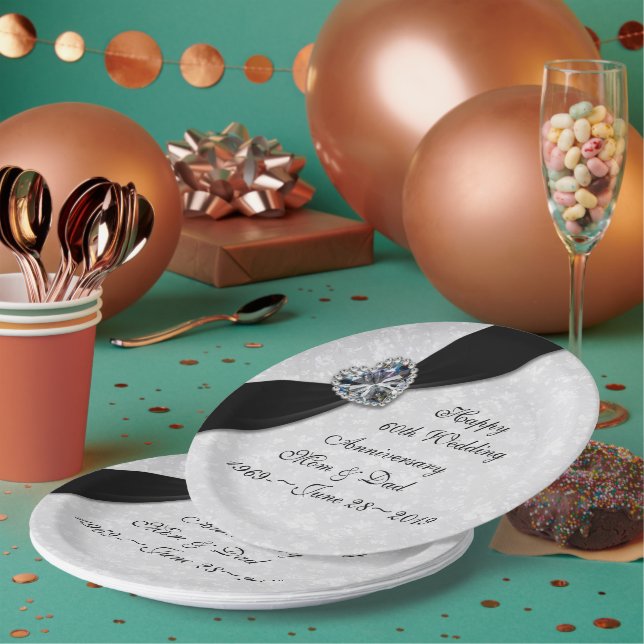 Plato De Papel Aniversario del 60° Boda de Damask (Multi)