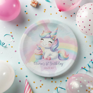 Plato De Papel Aniversario del arcoiris de unicornio mágico