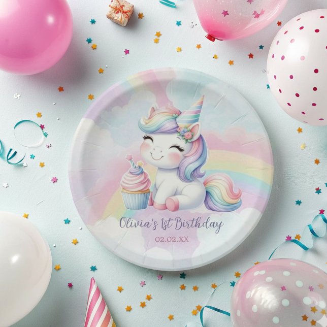 Plato De Papel Aniversario del arcoiris de unicornio mágico (Subido por el creador)