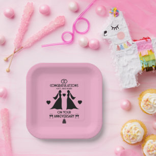 Plato De Papel Aniversario del Boda de Chicas gay